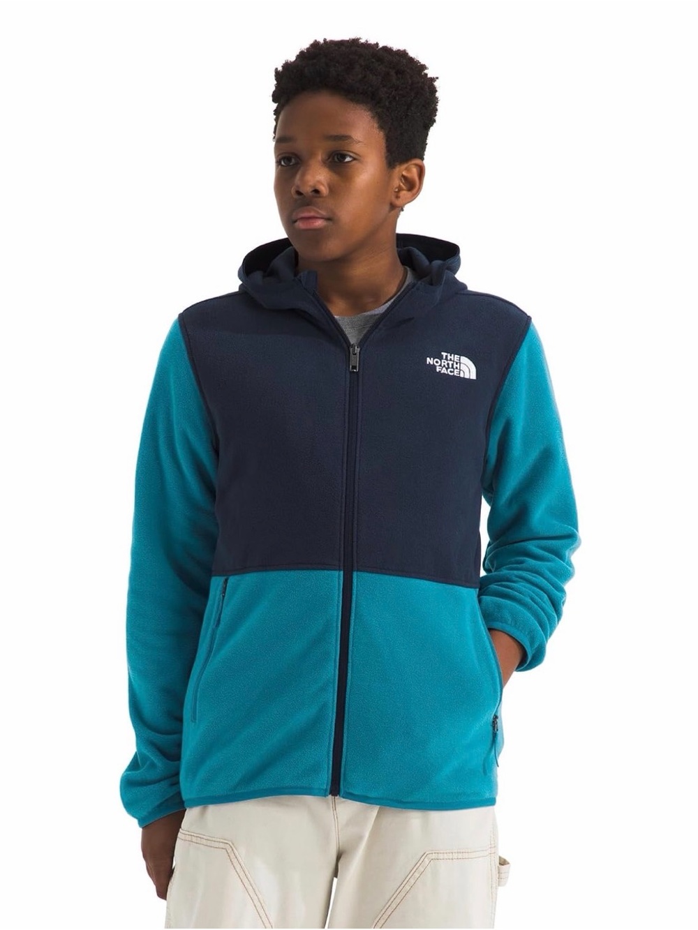The North Face Kids Two-Tone Hooded Fleece Jacket - Teal & Navy